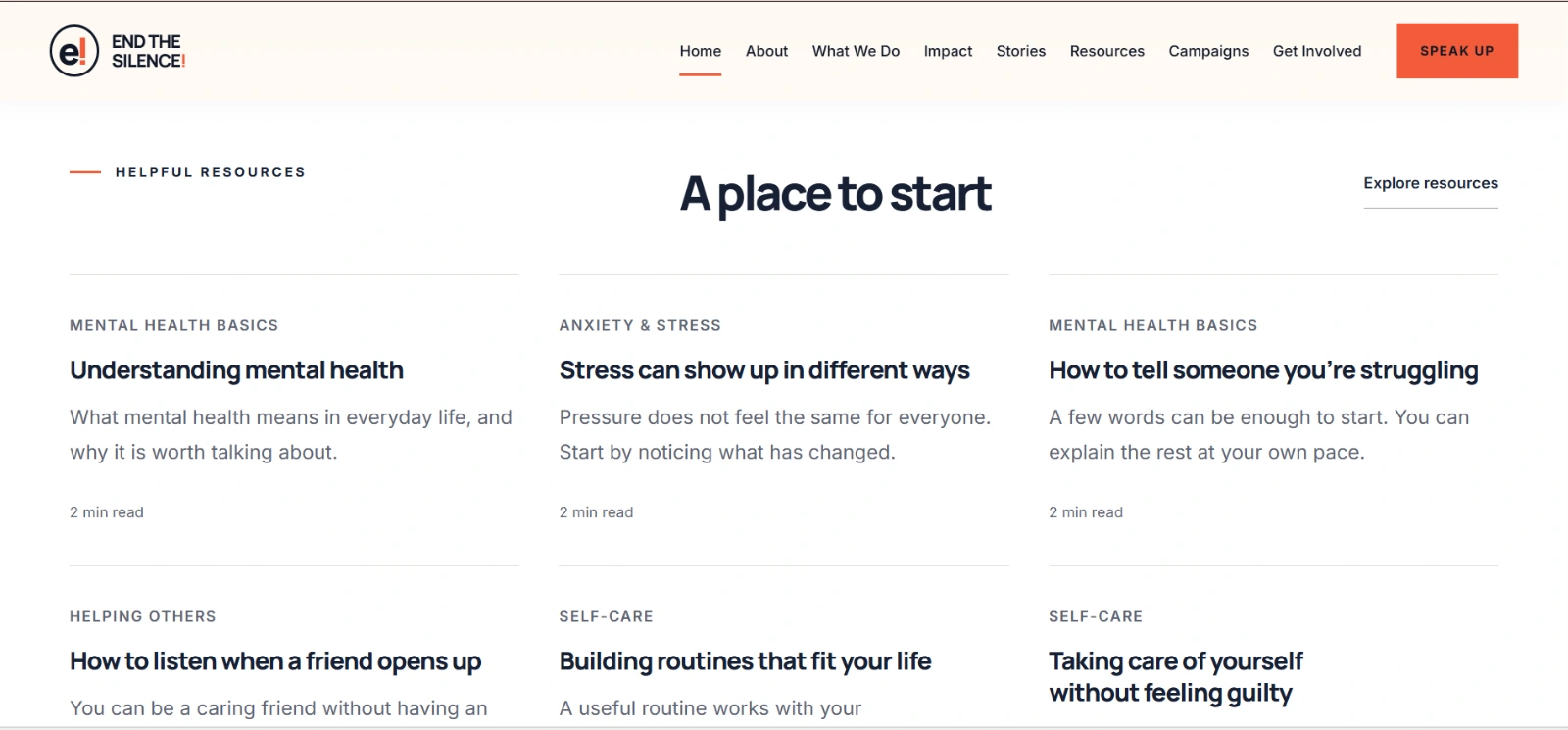 End The Silence website or platform screenshot
